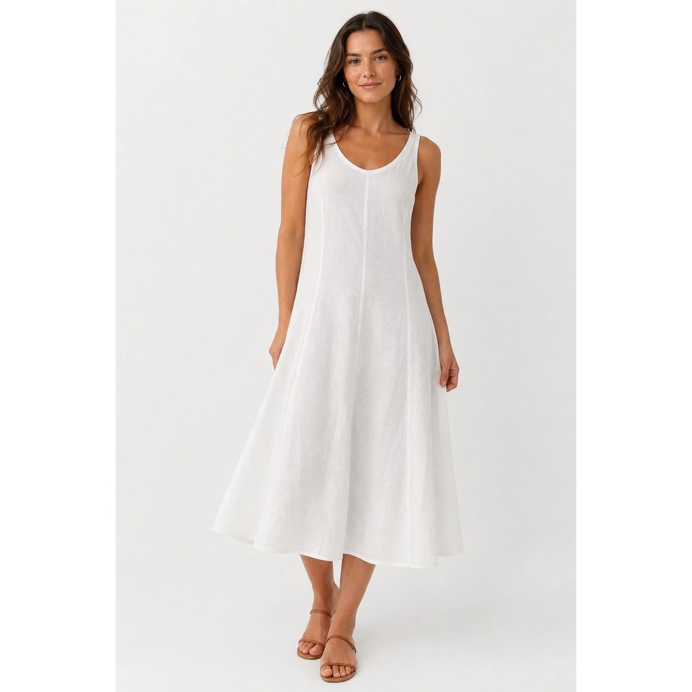 Eileen Fisher White Irish Linen Sleeveless Midi Dress Size S | Coastal Grandma